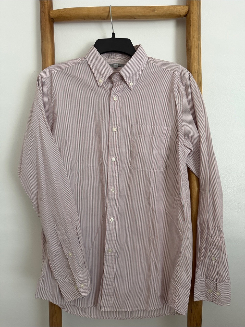 Uniqlo Men's Red, White, Blue Pinstripe Button-Down Shirt